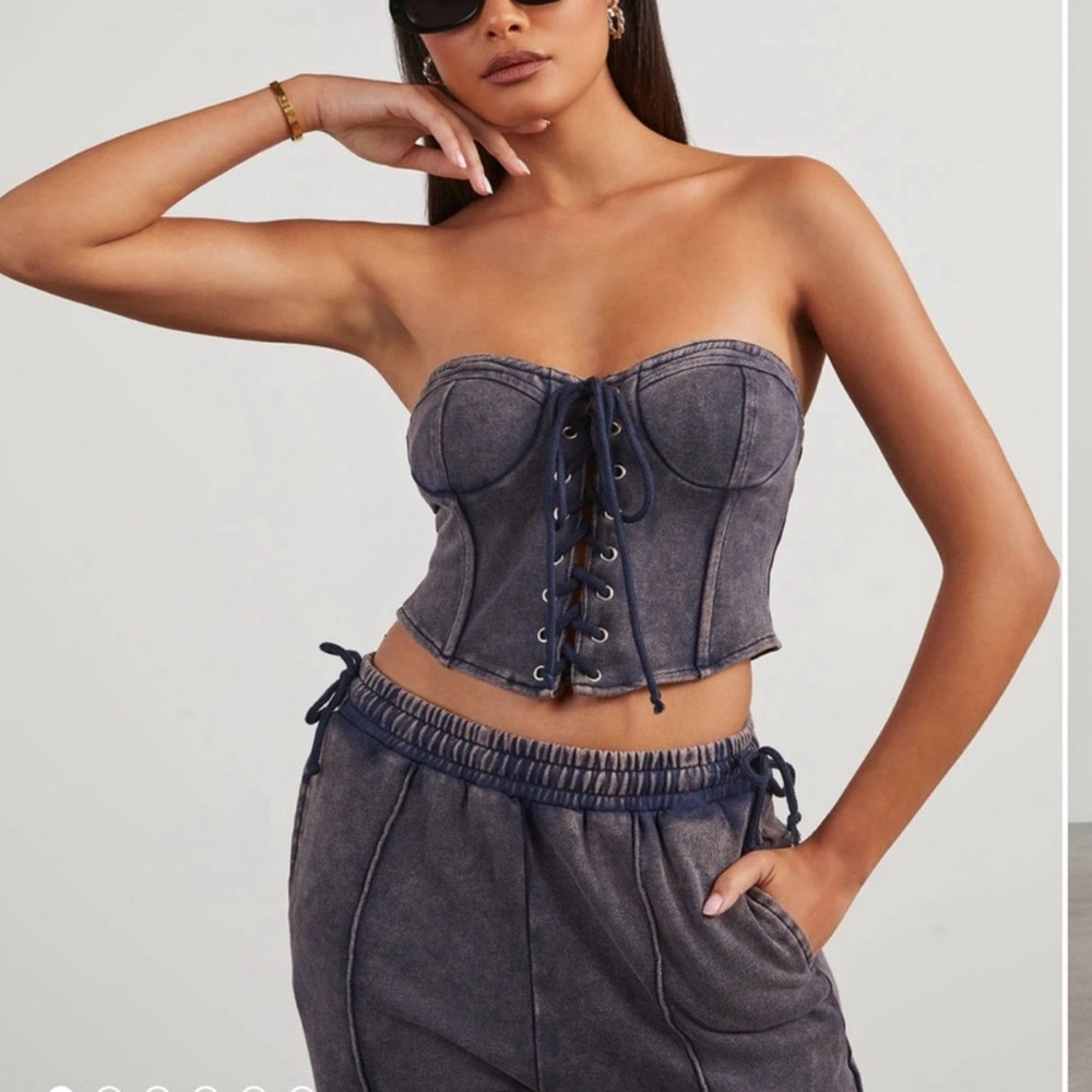 Vici 2 piece fleece set corset top and baggy pants size L in both - Picture 4 of 4
